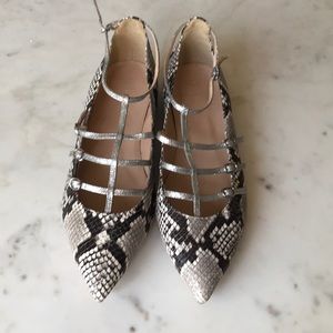 New size 10 J Crew snakeskin cage flats.